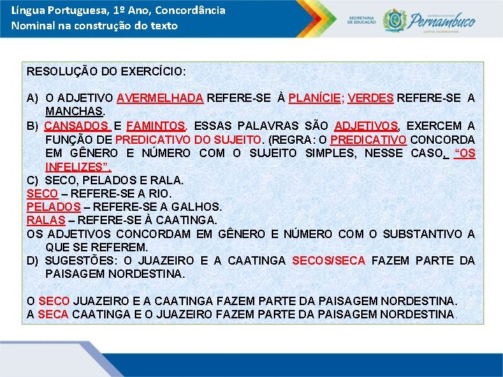 Língua Portuguesa, 1º Ano, Concordância Nominal na construção do texto RESOLUÇÃO DO EXERCÍCIO: A)