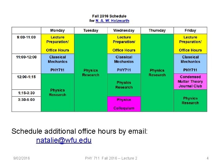 Schedule additional office hours by email: natalie@wfu. edu 9/02/2016 PHY 711 Fall 2016 --