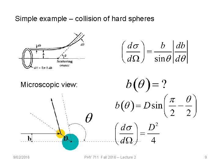 Simple example – collision of hard spheres Microscopic view: 9/02/2016 PHY 711 Fall 2016