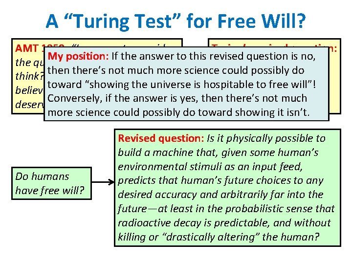 A “Turing Test” for Free Will? AMT 1950: “I propose to consider Turing’s revised