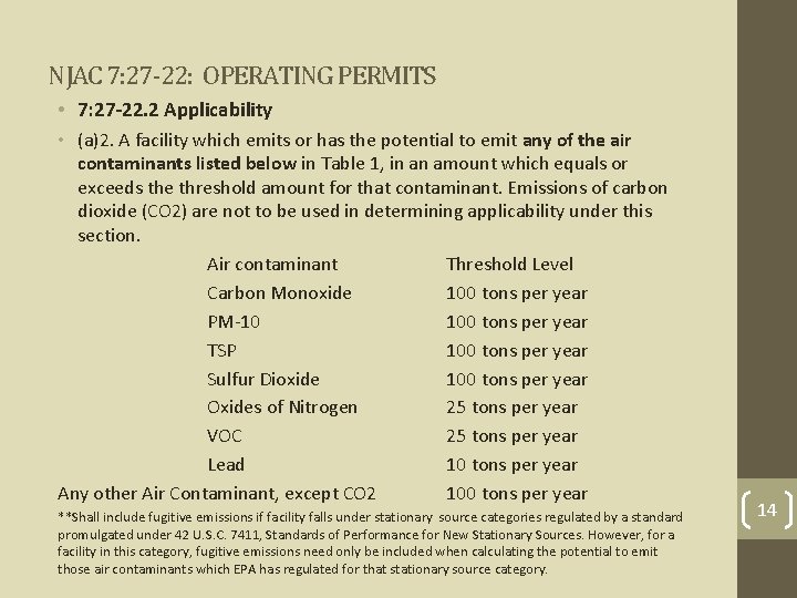 NJAC 7: 27 -22: OPERATING PERMITS • 7: 27 -22. 2 Applicability • (a)2.