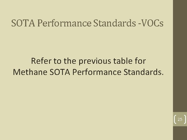 SOTA Performance Standards -VOCs Refer to the previous table for Methane SOTA Performance Standards.