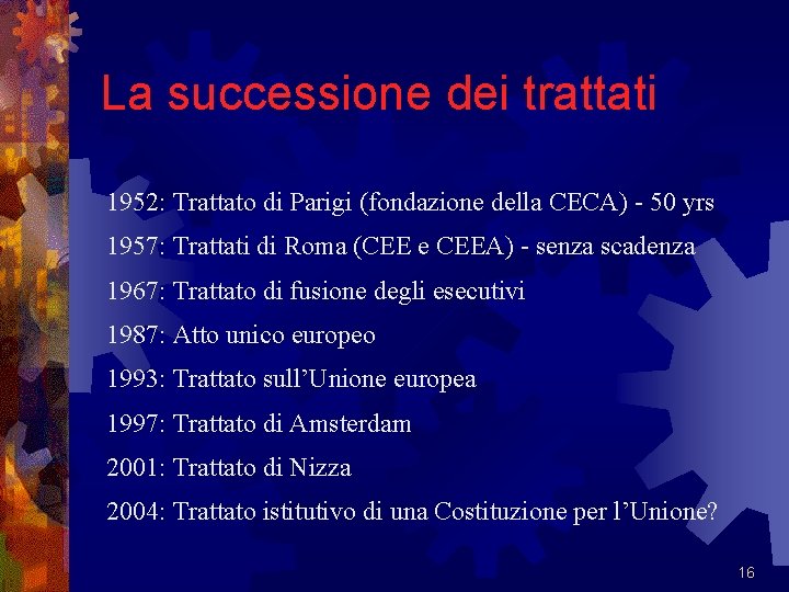 La successione dei trattati 1952: Trattato di Parigi (fondazione della CECA) - 50 yrs