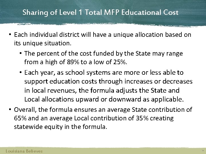 Sharing of Level 1 Total MFP Educational Cost • Each individual district will have