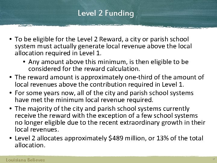 Level 2 Funding • To be eligible for the Level 2 Reward, a city