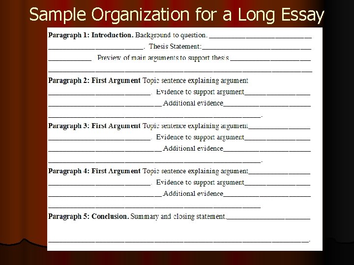 Sample Organization for a Long Essay 