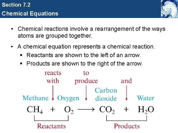 Section 7. 2 Chemical Equations • Chemical reactions involve a rearrangement of the ways