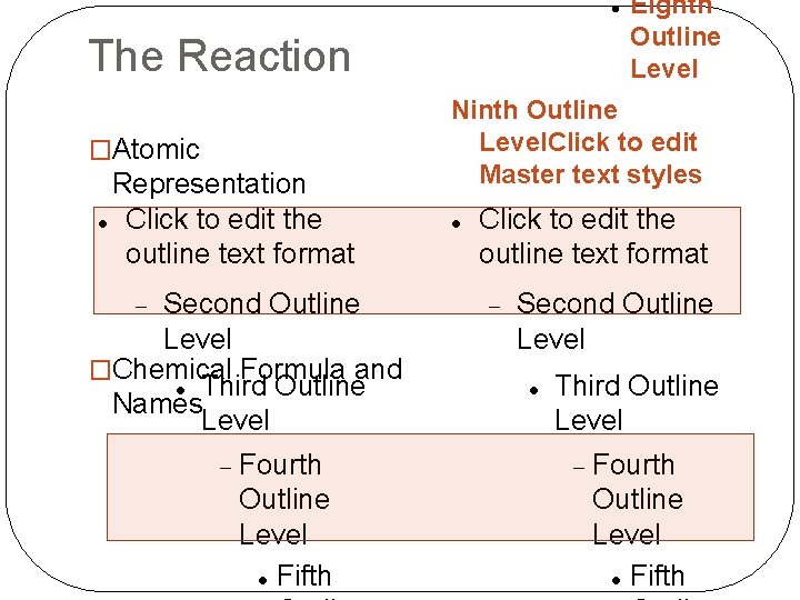  The Reaction �Atomic Representation Click to edit the outline text format Second Outline