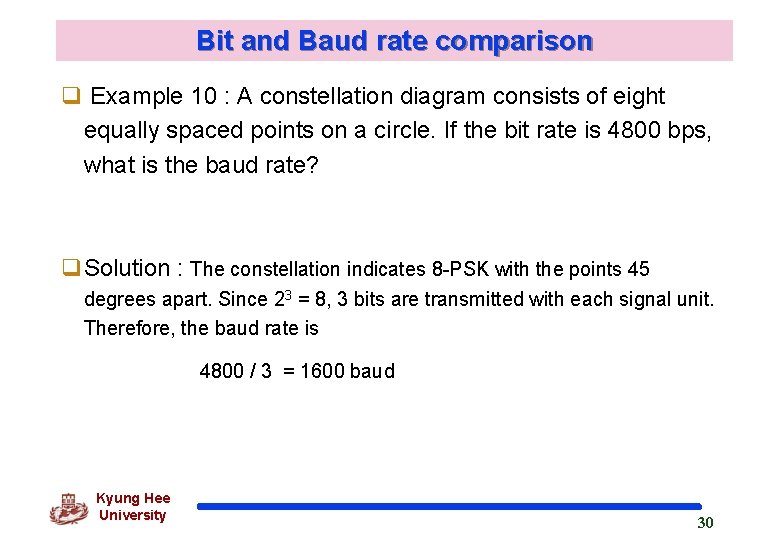 Bit and Baud rate comparison q Example 10 : A constellation diagram consists of