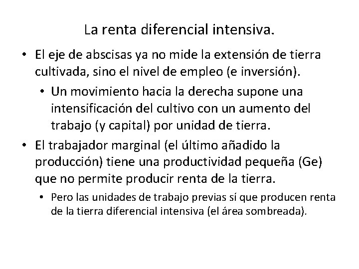 La renta diferencial intensiva. • El eje de abscisas ya no mide la extensión