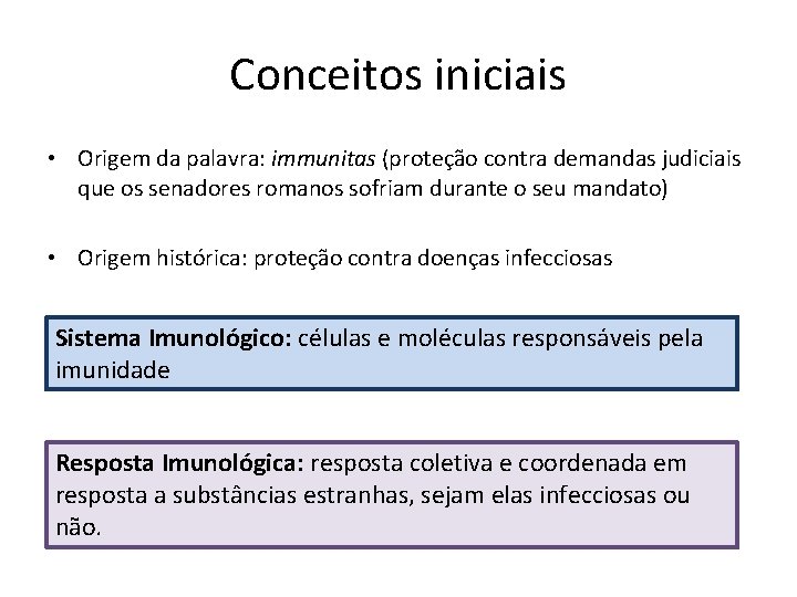 Conceitos iniciais • Origem da palavra: immunitas (proteção contra demandas judiciais que os senadores