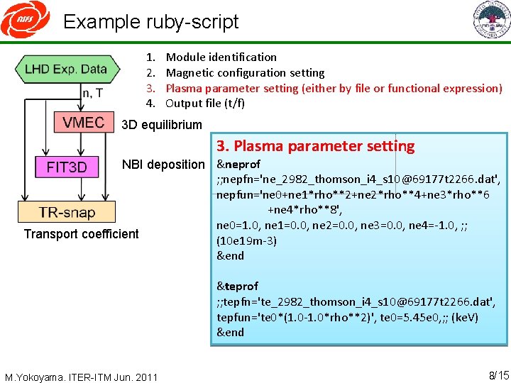 Example ruby-script 1. 2. 3. 4. Module identification Magnetic configuration setting Plasma parameter setting