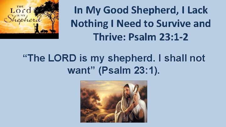 In My Good Shepherd, I Lack Nothing I Need to Survive and Thrive: Psalm In My Good Shepherd, I Lack Nothing I Need to Survive and Thrive: Psalm