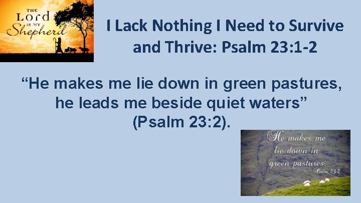 I Lack Nothing I Need to Survive and Thrive: Psalm 23: 1 -2 “He I Lack Nothing I Need to Survive and Thrive: Psalm 23: 1 -2 “He