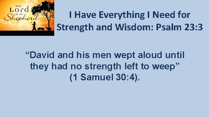 I Have Everything I Need for Strength and Wisdom: Psalm 23: 3 “David and I Have Everything I Need for Strength and Wisdom: Psalm 23: 3 “David and