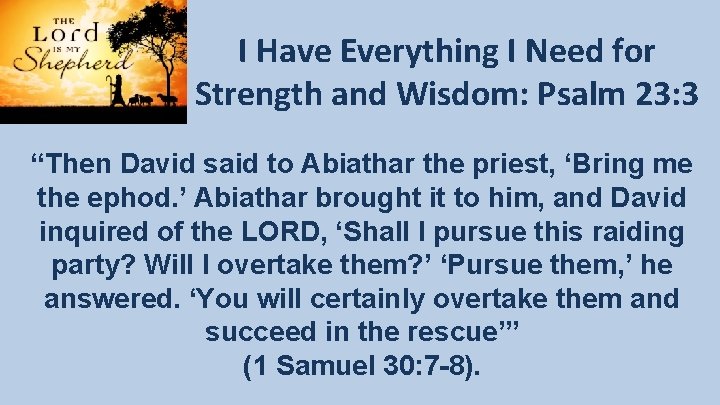 I Have Everything I Need for Strength and Wisdom: Psalm 23: 3 “Then David I Have Everything I Need for Strength and Wisdom: Psalm 23: 3 “Then David