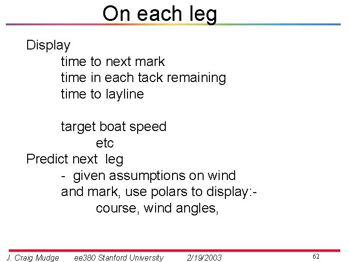 On each leg Display time to next mark time in each tack remaining time