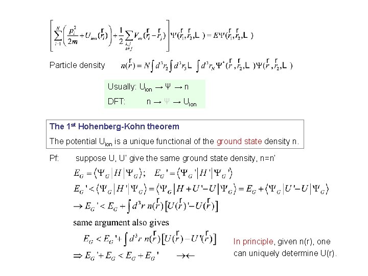 Particle density Usually: Uion → Ψ → n DFT: n → Ψ → Uion Particle density Usually: Uion → Ψ → n DFT: n → Ψ → Uion