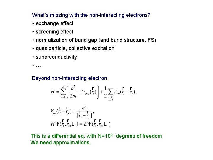 What’s missing with the non-interacting electrons? • exchange effect • screening effect • normalization What’s missing with the non-interacting electrons? • exchange effect • screening effect • normalization