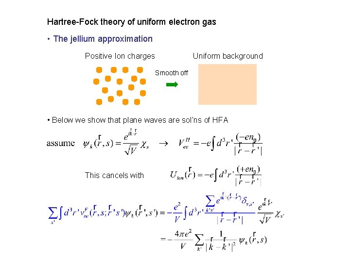 Hartree-Fock theory of uniform electron gas • The jellium approximation Positive Ion charges Uniform Hartree-Fock theory of uniform electron gas • The jellium approximation Positive Ion charges Uniform