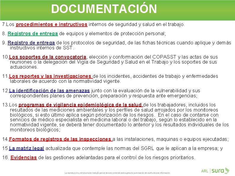 DOCUMENTACIÓN 7. Los procedimientos e instructivos internos de seguridad y salud en el trabajo.