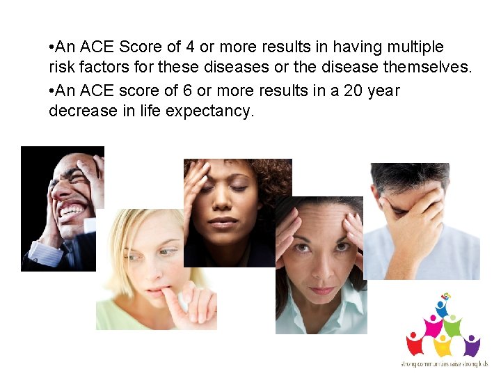  • An ACE Score of 4 or more results in having multiple risk