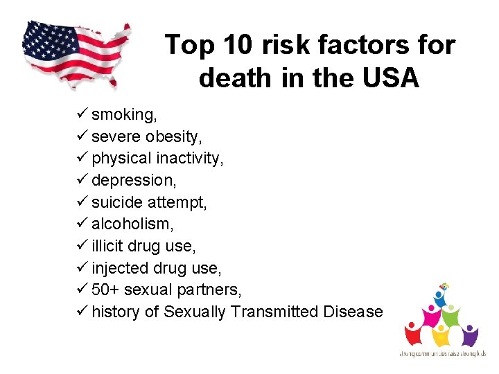 Top 10 risk factors for death in the USA ü smoking, ü severe obesity,