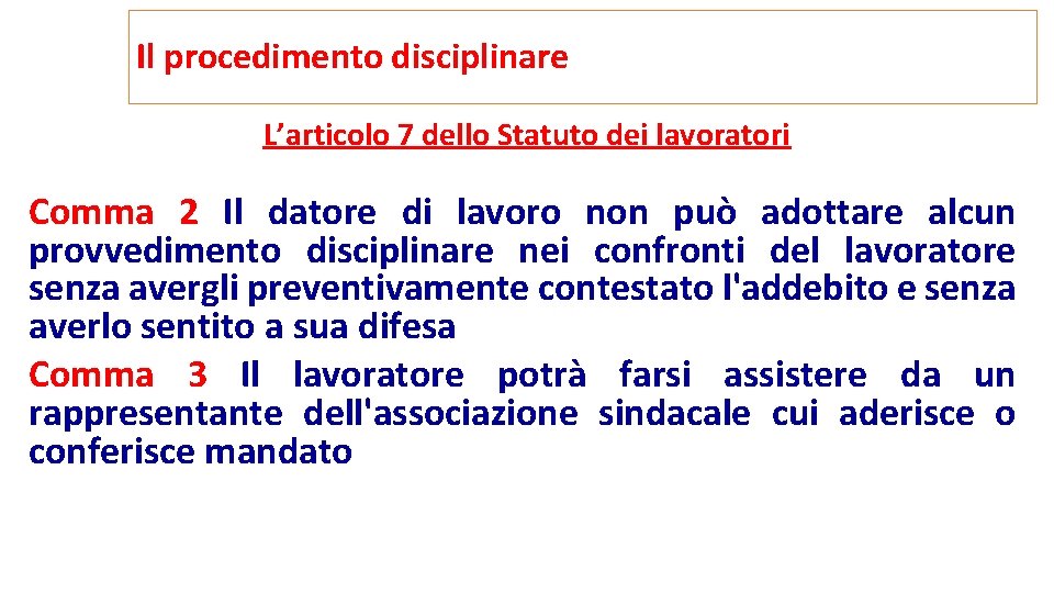 Il procedimento disciplinare L’articolo 7 dello Statuto dei lavoratori Comma 2 Il datore di Il procedimento disciplinare L’articolo 7 dello Statuto dei lavoratori Comma 2 Il datore di