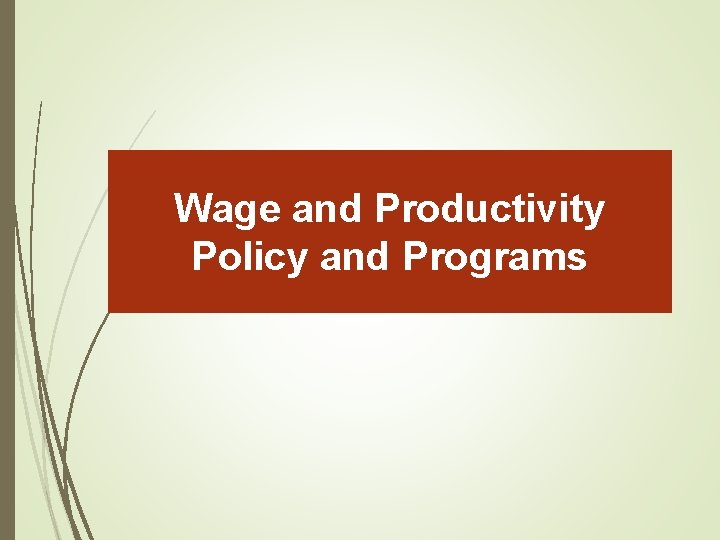 Wage and Productivity Policy and Programs 