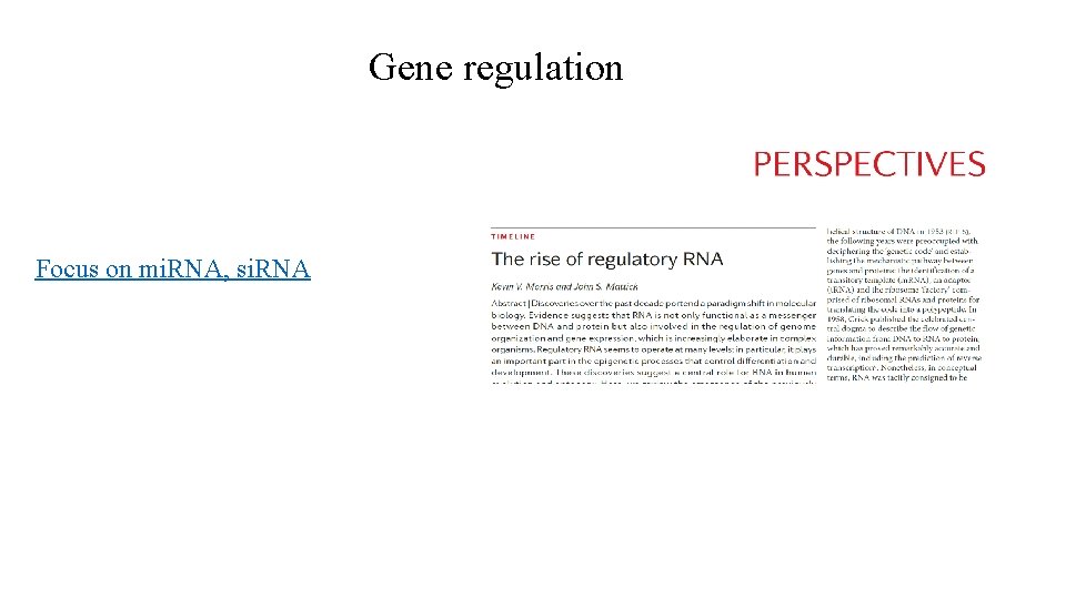 Gene regulation Focus on mi. RNA, si. RNA 