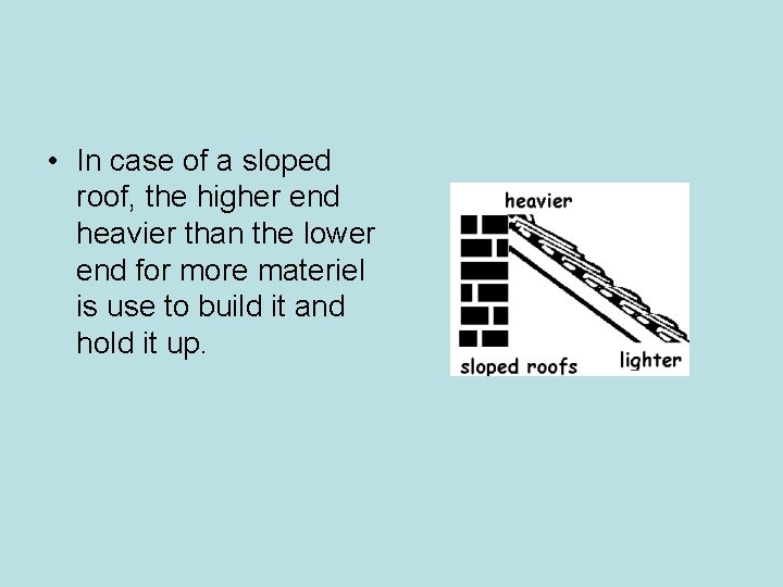 • In case of a sloped roof, the higher end heavier than the • In case of a sloped roof, the higher end heavier than the