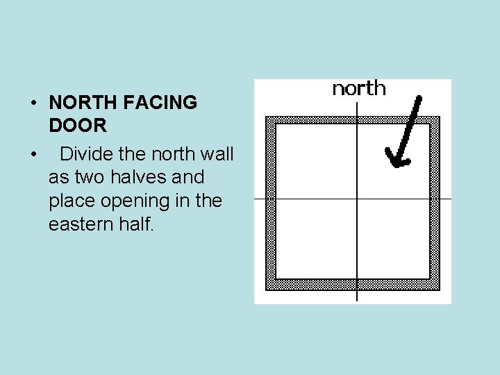 • NORTH FACING DOOR • Divide the north wall as two halves and • NORTH FACING DOOR • Divide the north wall as two halves and