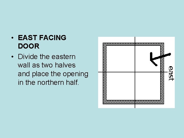 • EAST FACING DOOR • Divide the eastern wall as two halves and • EAST FACING DOOR • Divide the eastern wall as two halves and