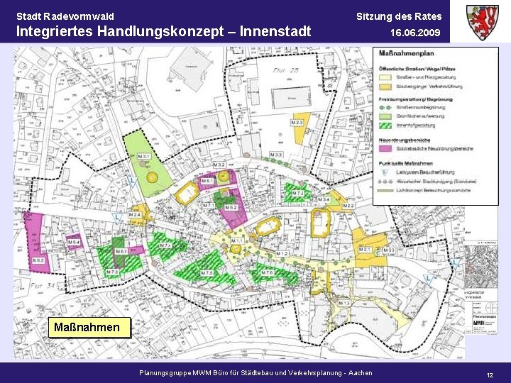 Stadt Radevormwald Sitzung des Rates Integriertes Handlungskonzept – Innenstadt 16. 06. 2009 Maßnahmen Planungsgruppe