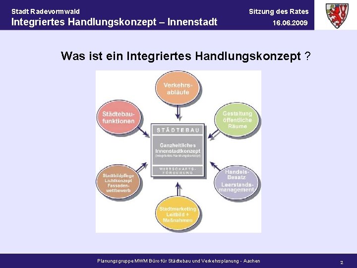 Stadt Radevormwald Sitzung des Rates Integriertes Handlungskonzept – Innenstadt 16. 06. 2009 Was ist