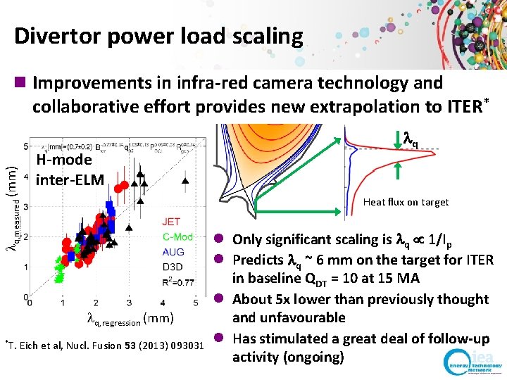 Divertor power load scaling n Improvements in infra-red camera technology and lq, measured (mm) Divertor power load scaling n Improvements in infra-red camera technology and lq, measured (mm)