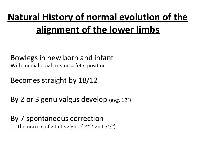Natural History of normal evolution of the alignment of the lower limbs Bowlegs in
