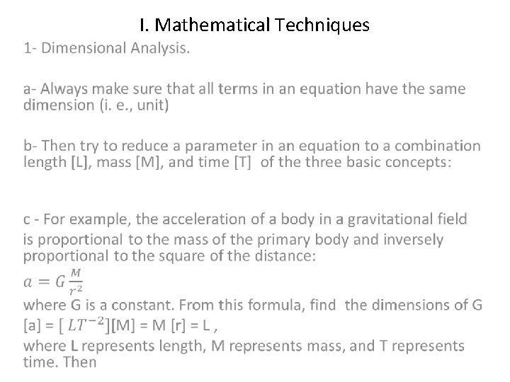 I. Mathematical Techniques 