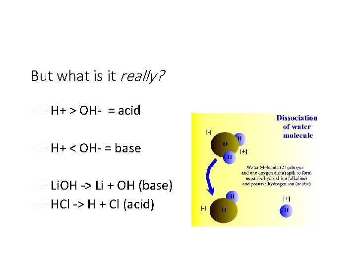 But what is it really? /H+ > OH- = acid /H+ < OH- =