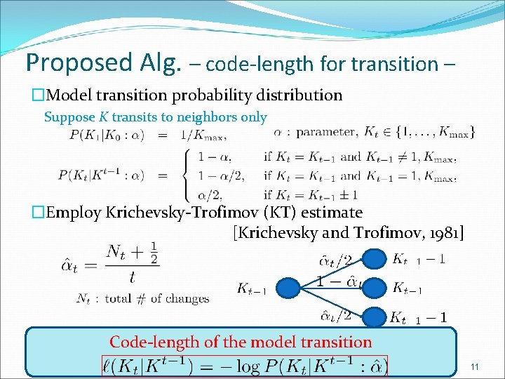 Proposed Alg. – code-length for transition – �Model transition probability distribution Suppose K transits