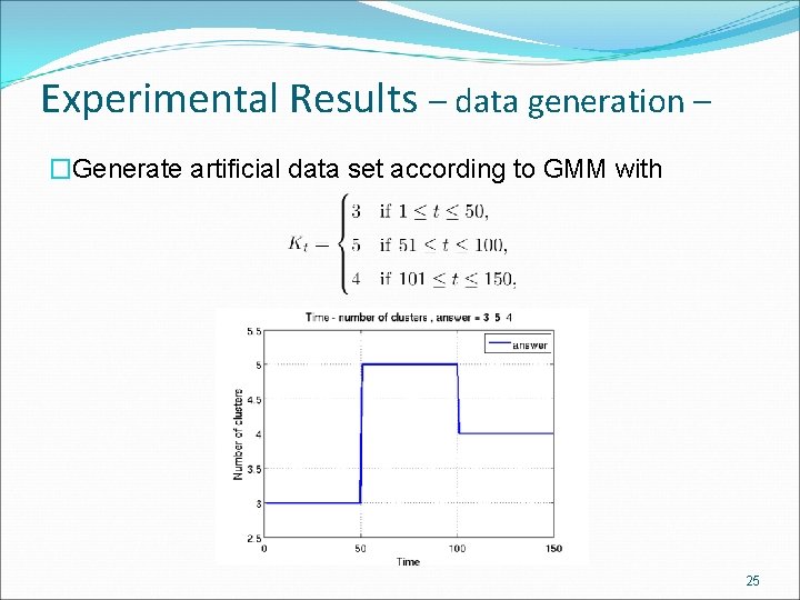 Experimental Results – data generation – �Generate artificial data set according to GMM with