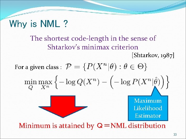 Why is NML ? The shortest code-length in the sense of Shtarkov’s minimax criterion