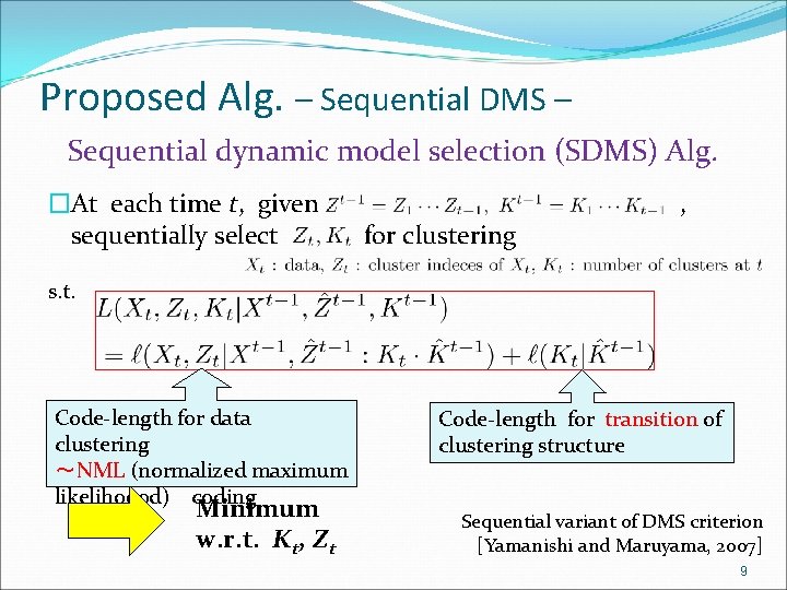 Proposed Alg. – Sequential DMS – Sequential dynamic model selection (SDMS) Alg. �At each