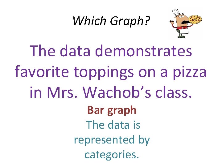 Which Graph? The data demonstrates favorite toppings on a pizza in Mrs. Wachob’s class.