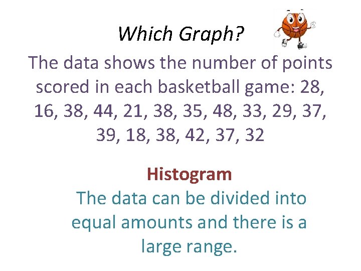 Which Graph? The data shows the number of points scored in each basketball game: