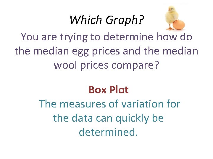 Which Graph? You are trying to determine how do the median egg prices and