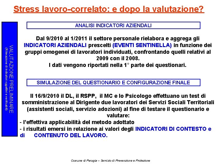 Stress lavoro-correlato: e dopo la valutazione? ANALISI INDICATORI AZIENDALI (Rilevazione di indicatori oggettivi e