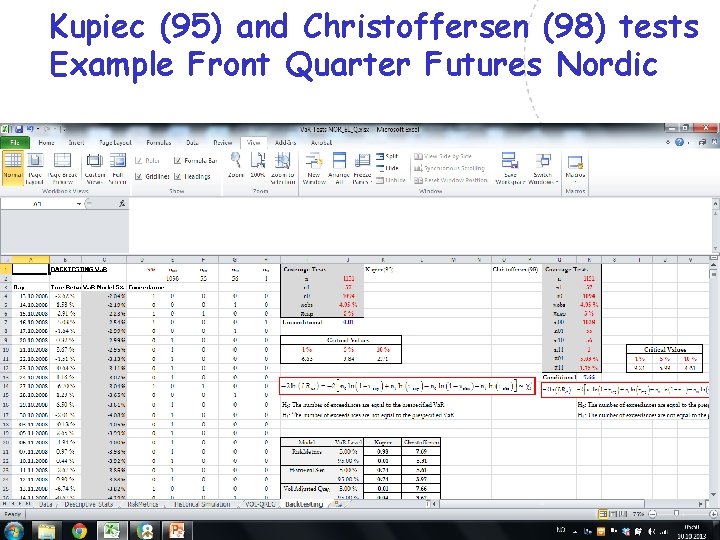 Kupiec (95) and Christoffersen (98) tests Example Front Quarter Futures Nordic 53 Kupiec (95) and Christoffersen (98) tests Example Front Quarter Futures Nordic 53