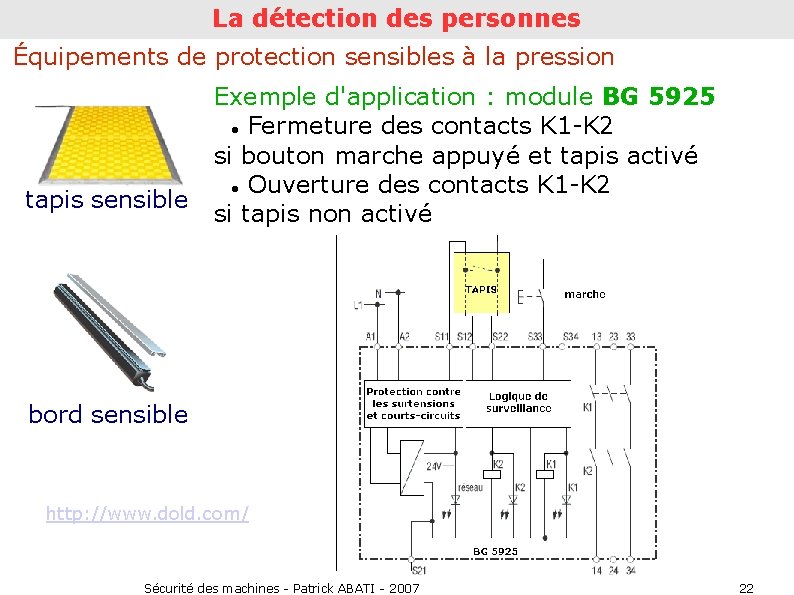 La détection des personnes Équipements de protection sensibles à la pression tapis sensible Exemple