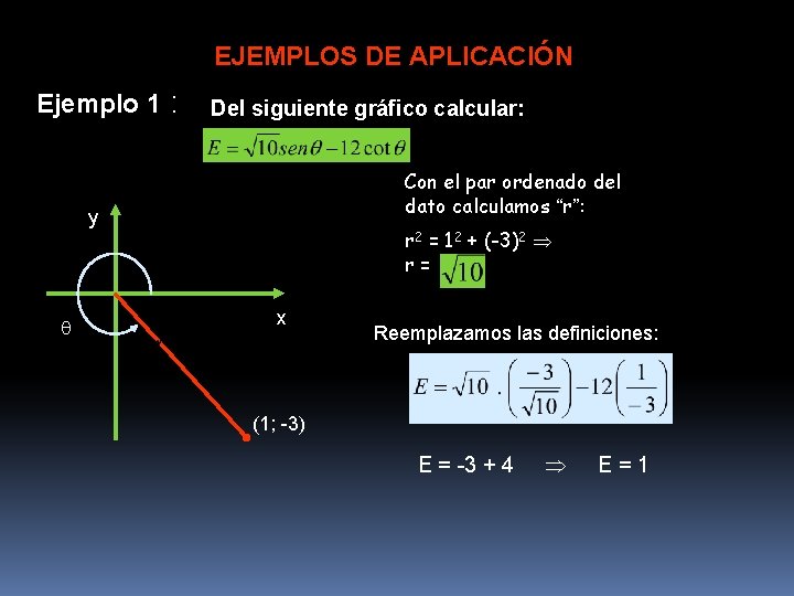 EJEMPLOS DE APLICACIÓN Ejemplo 1 : Del siguiente gráfico calcular: Con el par ordenado
